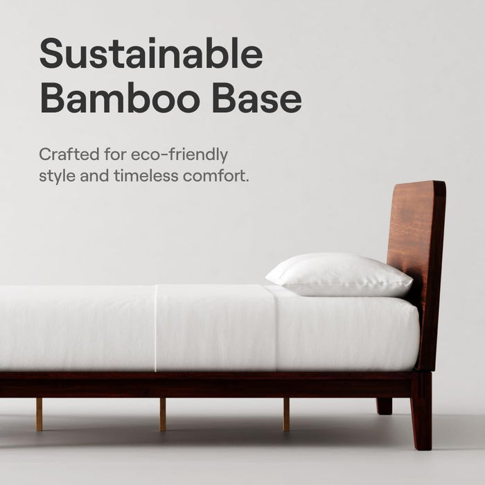 Nectar Bamboo Platform Bed Frame - Full - Walnut - Floating Center Support Legs - 12” Height - Easy Tool Free Set up - Contemporary and Durable - Sturdy Wooden Support Slats - Holds up to 800 Pounds
