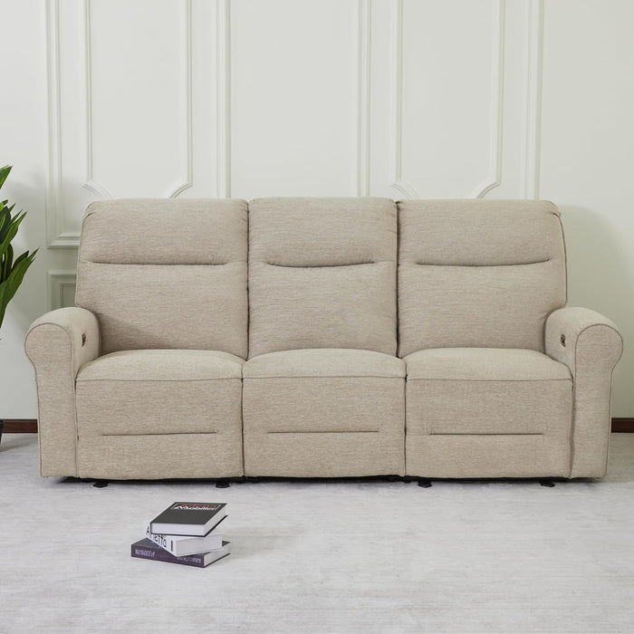 87.8" Wall Hugger Power Reclining Sofa with Drop down Table, 3-Seater Recliner Couch for Small Spaces Living Room RV, USB Ports, Fabric PR635M3 (Beige)