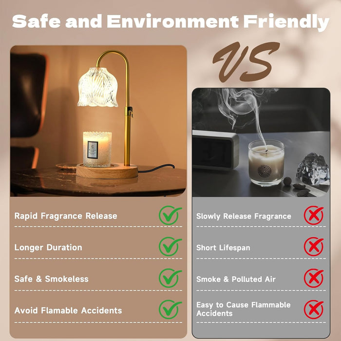 Candle Warmer Lamp with Timer, Valentine'S Day Birthday Gifts for Women Mom, Height Adjustable Wax Melts Warmer, White Elephant Gifts, Dimmable Candle Warmer for Jar Candles with 2 Bulbs