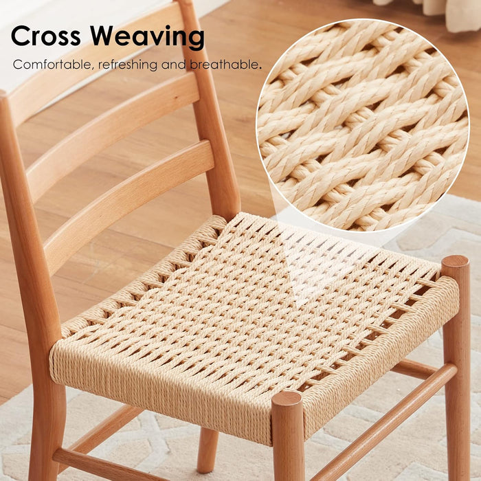 Wood Rattan Dining Room Chairs Set of 2 with Comfortable Woven Seat, Fully Assembled, Nature - Set of 4