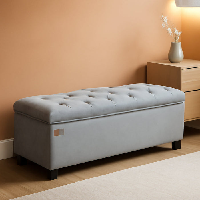 Velvet Storage Ottoman Bench, Foot Rest with Legs, 15.7 X 43 X 15.7 Inches, End of Bed Bench, Storage Chest, Load up to 660 Lb, for Living Room, Bedroom, Entryway, Dove Gray ULSF089G02
