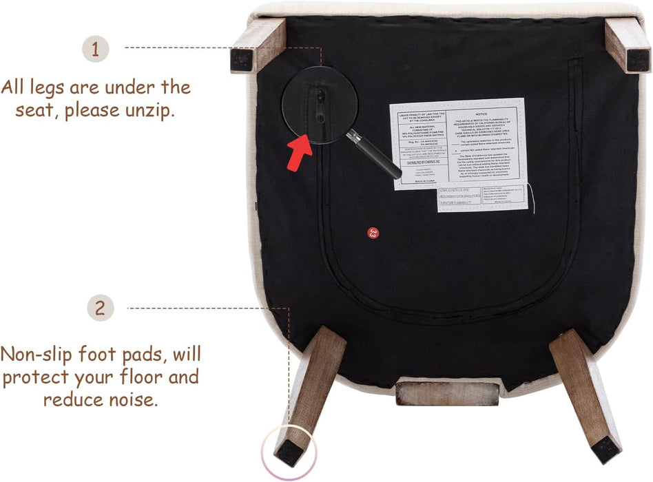 Mid Century Modern Dining Chairs Set of 2, Upholstered Wooden Dining Room Chairs, Farmhouse Kitchen Chairs, Accent Armless Side Chairs with Curved Back for Living Room, Beige Linen, 2PCS