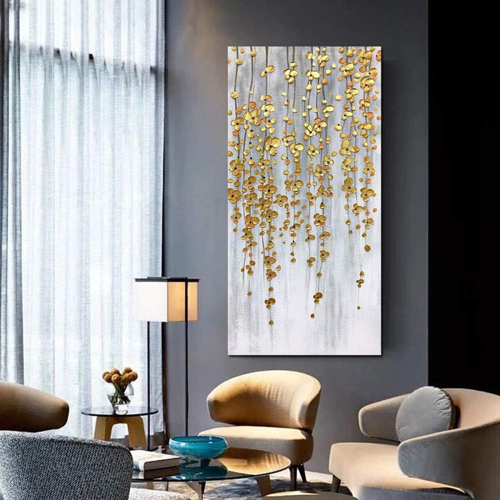 Paintings, 24X48 Inch Painting Oil Hand Painting Silver-Gold Flowers Paintings 3D Hand-Painted on Canvas Abstract Artwork Art Wood inside Framed Hanging Wall Decoration Abstract Painting