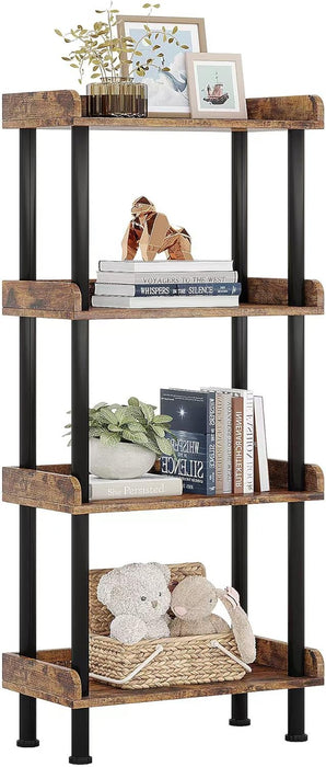 Vintage Rustic Four Tier Wooden Bookshelf SturdyFrame