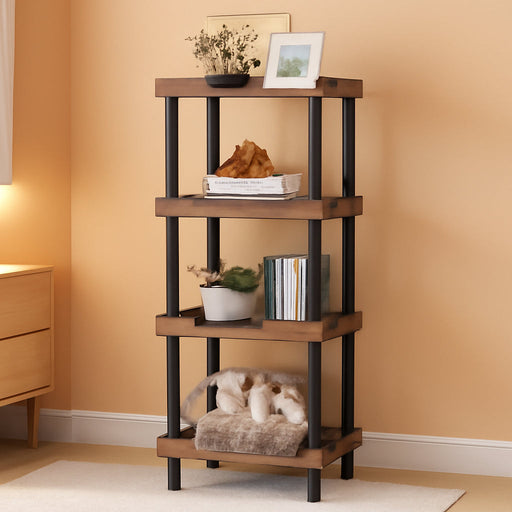 Bookcase 4 Tier Bookshelf, Vintage Small Bookshelf for Small Spaces, Wooden Book Shelf Small Bookcase for Living Room Bedroom