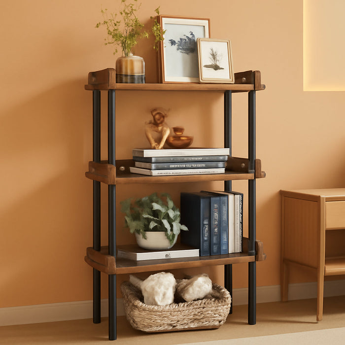 Vintage Rustic Four Tier Wooden Bookshelf SturdyFrame
