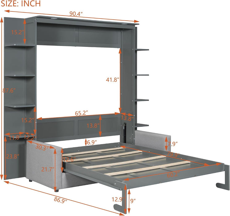 Murphy Bed Queen Size Grey Upholstery Sofa