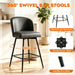 Counter Height Bar Stools Set of 2, 360° Swivel Upholstered Barstools with Backs and Metal Legs, 26" H Seat Height, Faux Leather in Black