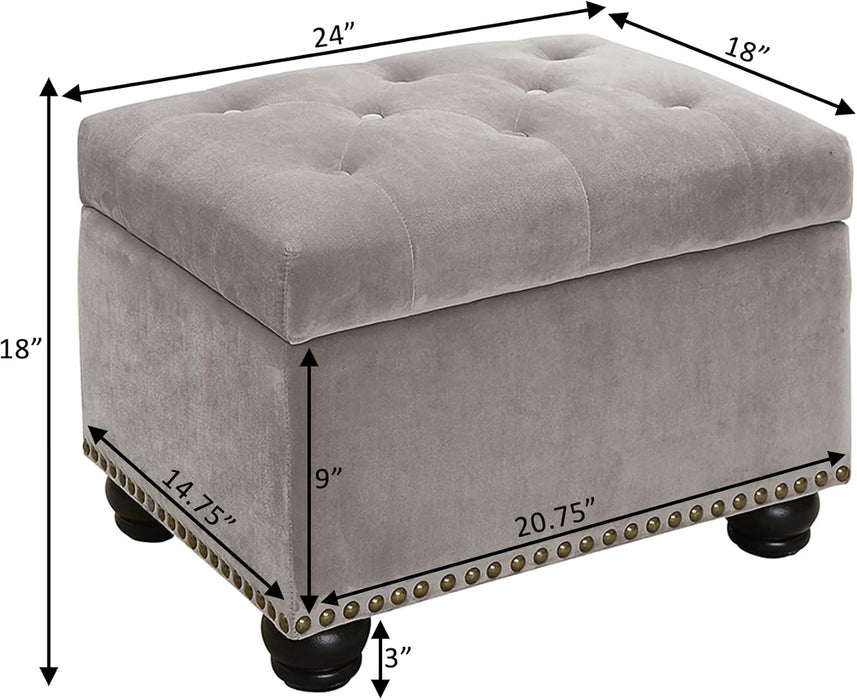 Designs4Comfort 5Th Avenue Storage Ottoman 24" Contemporary Foot Stool and Seat with Hinged Lid for Living, Dining Room, Office, Den, Velvet Light Taupe