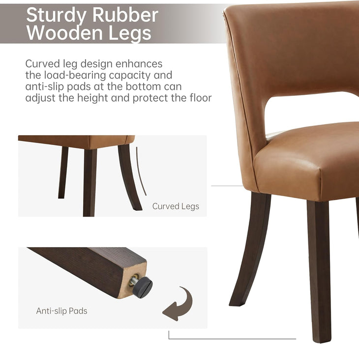 Modern Dining Chairs Set of 2, Faux Leather Upholstered Dining Room Chair Kitchen Chairs, Farmhouse Dinner Chair for Kitchen Dining Room, Brown