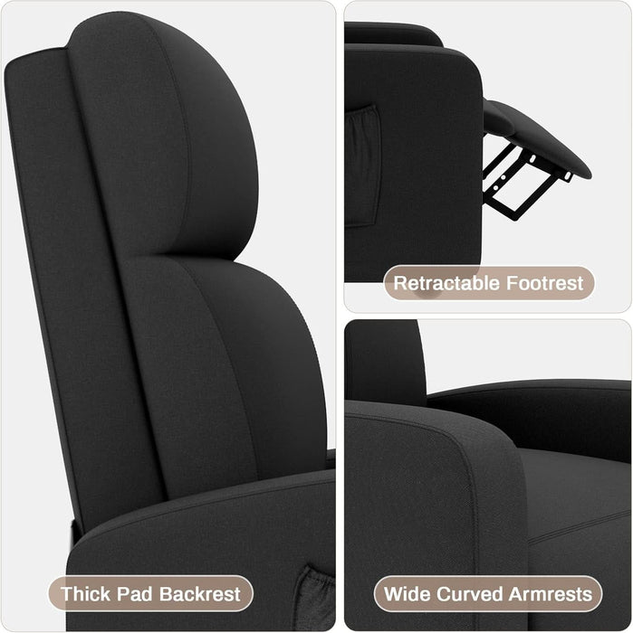 Recliner Chair for Adults, Reclining Sofa with Side Pocket, Linen Fabric Recliner Sofa with Adjustable Backrest and Footrest, Modern Home Theater Seating for Living Room, Bedroom