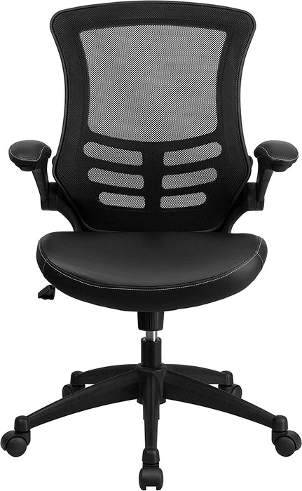 Kelista Mid-Back Swivel Office Chair with Adjustable Seat Height, Ergonomic Mesh Desk Chair with Leathersoft Seat, Black