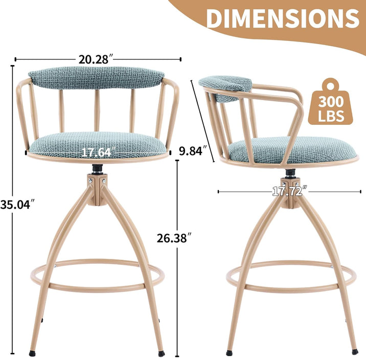 Counter Height Swivel Bar Stools Set of 2, 26" Seat Height Counter Bar Stool for Kitchen Island, Chenille Barstools with Back and Metal Legs for Home Bar Coffee, Blue