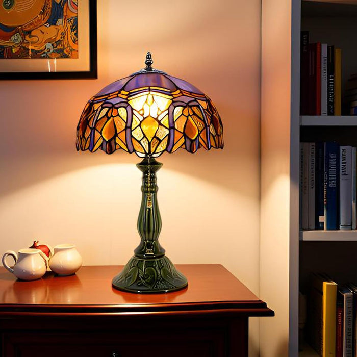 Tiffany Style Stained Glass Table Lamp 18.5 Inch - Purple Jewelry