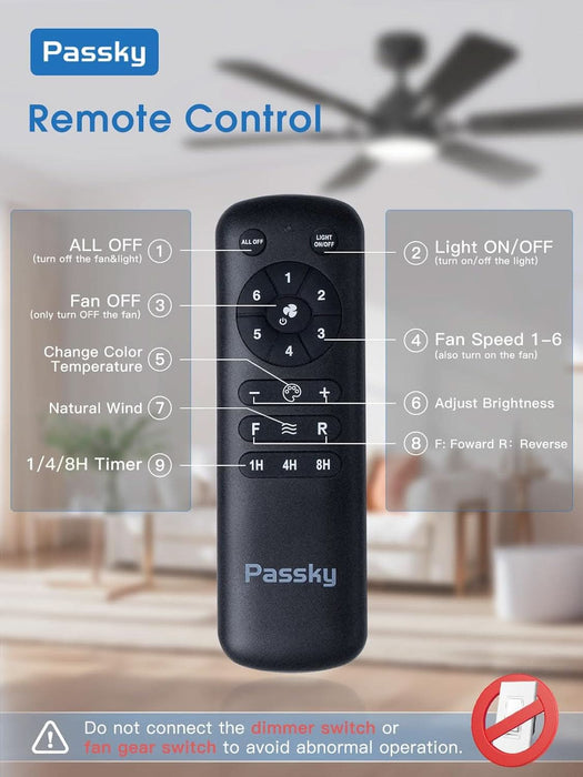 Ceiling Fans with Lights, 52 Inch Ceiling Fan with Light and Remote Control, Reversible, Dimmable, 3CCT, Quiet, Black Modern Ceiling Fan for Bedroom, Living Room