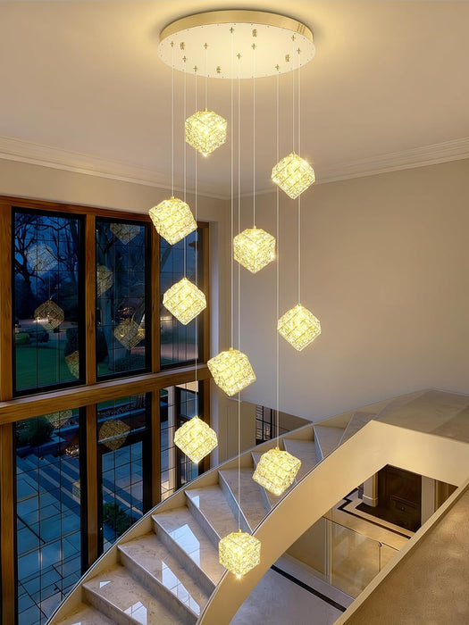 Gold Crystal LED Chandelier Staircase Ceiling Light