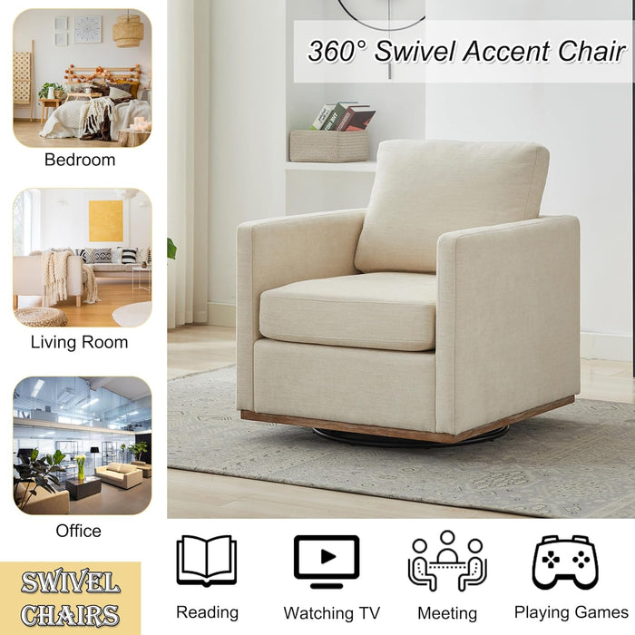 Beige Upholstered Swivel Armchair 360 Degree Chair