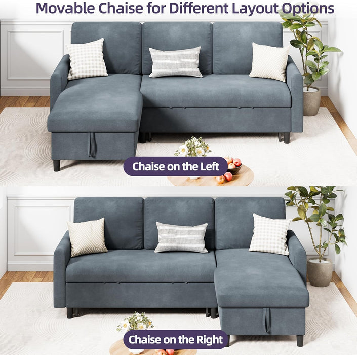 Linen Convertible Sleeper Sofa Bed Featuring Storage