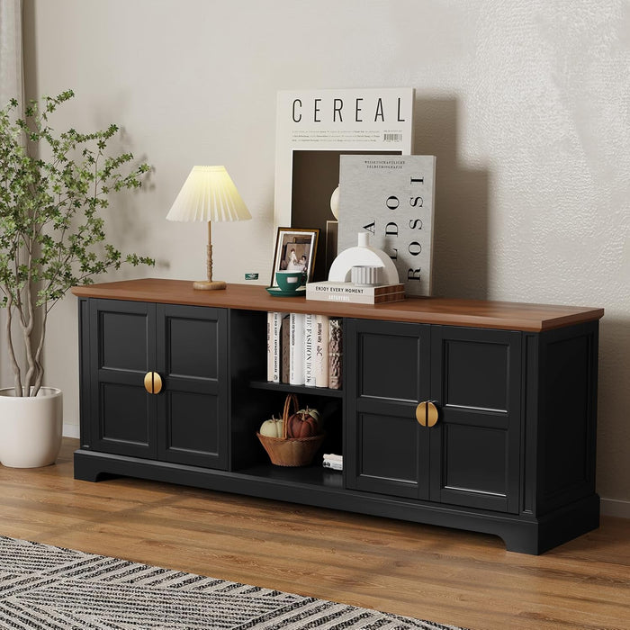 67” Modern TV Stand for Tvs up to 75+ Inch, Shaker Style Television Console Table, Entertainment Center with Storage Cabinets, Wood Media Furniture for Living Room, Bedroom, Black