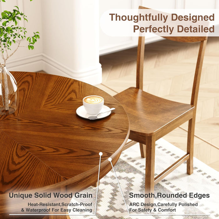 43.7In-59In Solid Wood Frame round Extendable Dining Table for 4-8, Modern Kitchen Oval Dining Table with Wooden Pedestal Base, Unique Wood Grain with Storage Shelf for Kitchen Living Room