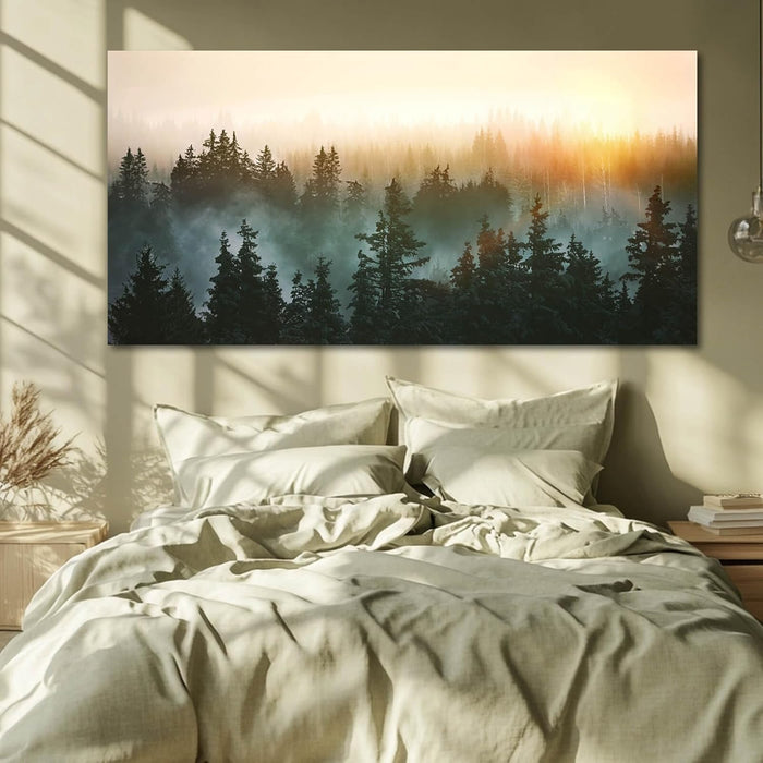 Canvas Wall Art Sunrise Forest Nature Painting Wall Decor for Bedroom Living Room Office Home Decor Wall Art 48X24 Inches
