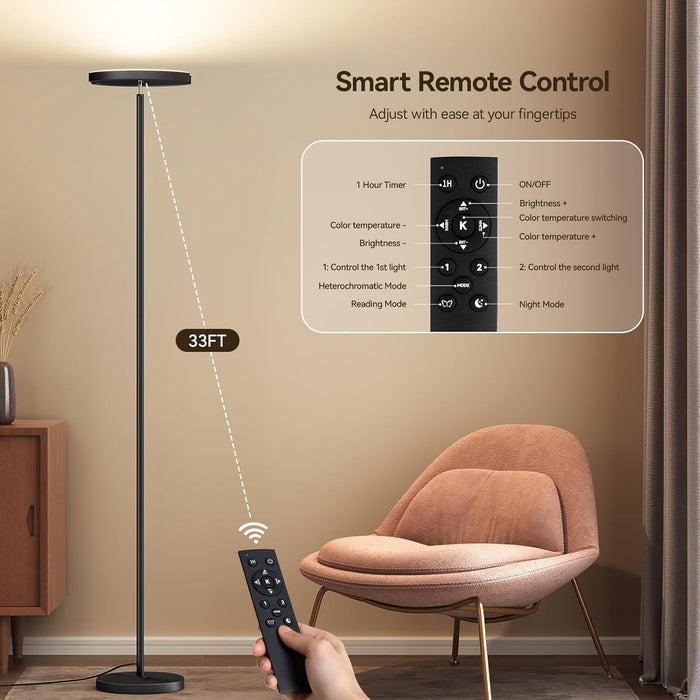 Floor Lamps for Living Room, 28W/1600LM Bright LED Floor Lamp with Remote & 2 Rotatable Lights, 74" Dimmable Tall Standing Lamp, Modern Reading Torchiere Corner Lamp for Bedroom Office, Black