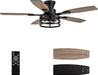 50 Inch Flush Mount Ceiling Fans with Lights and Remote Control, Low Profile Farmhouse Ceiling Fan for Bedroom Living Room and Patio, Black Caged Ceiling Fan for Indoor and Outdoor