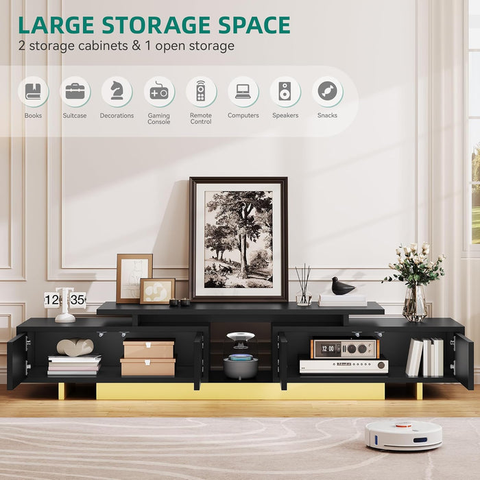 Extendable Entertainment Center 63 to 89 Inches, Modern TV Stand with 2 Door Cabinets and Open Shelf, Adjustable Length TV Console for Living Room, Black