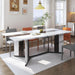 71In Large Rectangular White Dining Table for 4 5 6 7 People W/35In Marble-Color Wood Watrproof Tabletop,Adjustable Leg.6Ft Luxurious Family Dinner Table for Home Kitchen Living Room
