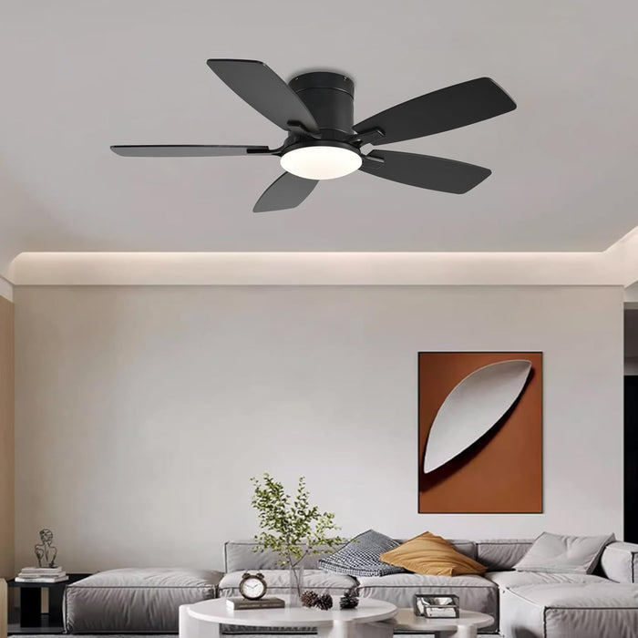 Ceiling Fans with Lights, 42 Inch Low Profile Ceiling Fan with Light and Remote Control, Flush Mount, Reversible Motor, Dimmable, Noiseless, Black Ceiling Fan for Bedroom, Indoor/Outdoor Use