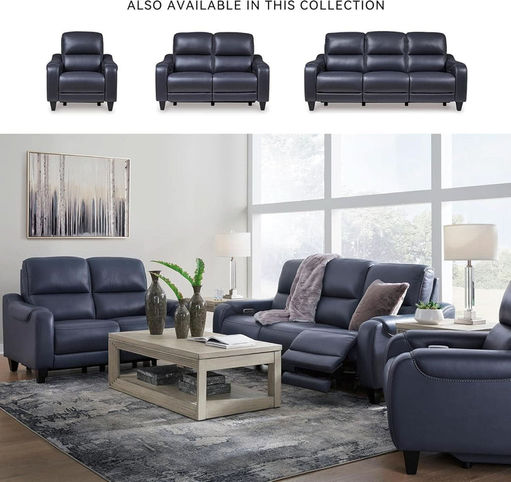 Mercomatic Contemporary Leather Match Wall Hugger Power Reclining Sofa with Adjustable Headrest and USB Ports, Blue
