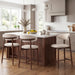 Counter Height Bar Stools Set of 3, Kitchen Bar Stools with Back, Mid Century Modern Upholstered Barstools with Wood Legs for Kitchen Island Dining Room, Beige