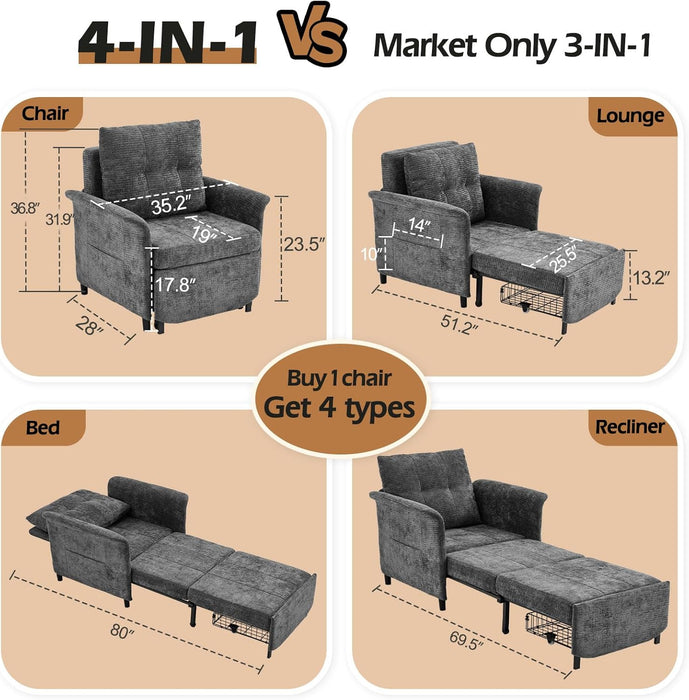 Convertible Sleeper Chair 79-Inch With Adjustable Backrest