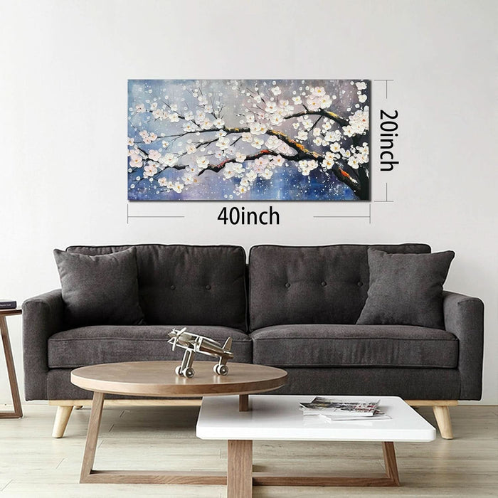 Plum Blossom Painting Wall Art for Living Room Blue and White Wall Art for Office Women Modern Art Wall Decor Bedroom Size 20 X 40 Inch