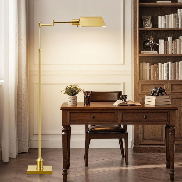Traditional Height Adjustable Pharmacy Floor Lamp with 350° Swing Arm, Color Temperature Adjustable Standing Lamp Metal Shade for Living Room Reading House Bedroom Home Office(Gold)