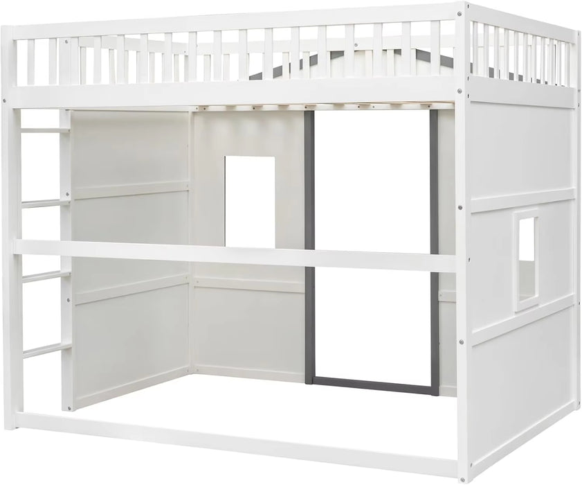 Full Size Designs House Loft Bed, House Bed Frame with Ladder and Safety Guardrails,Ki-Ds Playhouse Bed with Window And