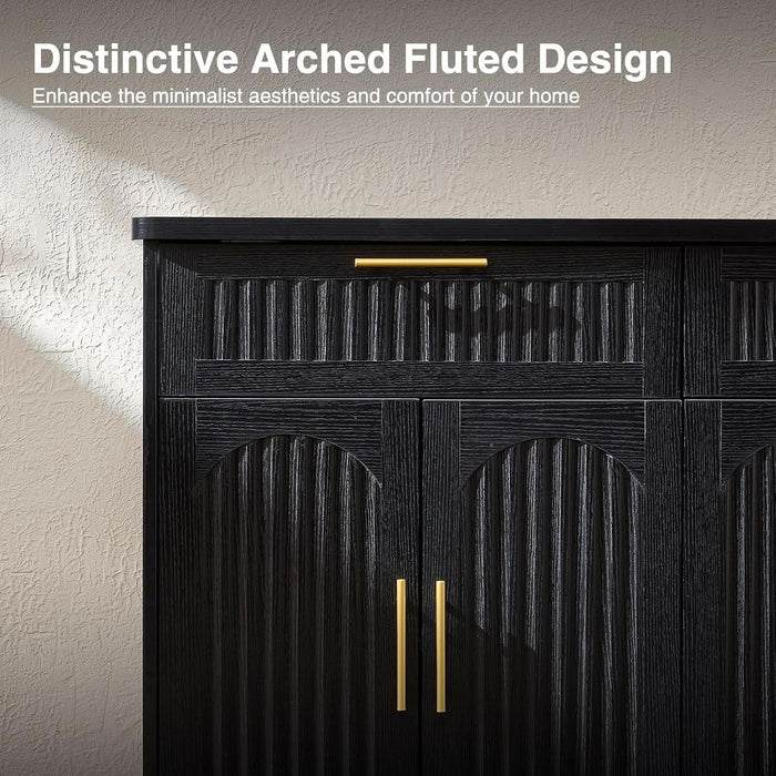 70" Modern Buffet Cabinet with 6 Doors & 3 Drawers Storage, Black
