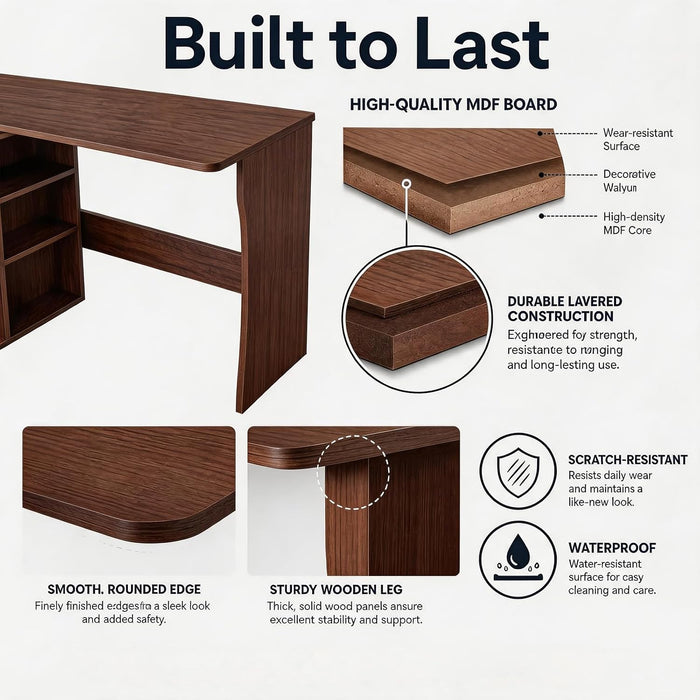 L Shaped Desk with Storage Shelves, Small Corner Desk for Small Spaces, Corner Table with 3 Tier Shelves, Home Office, Writing Study Gaming Desk, Walnut Wood