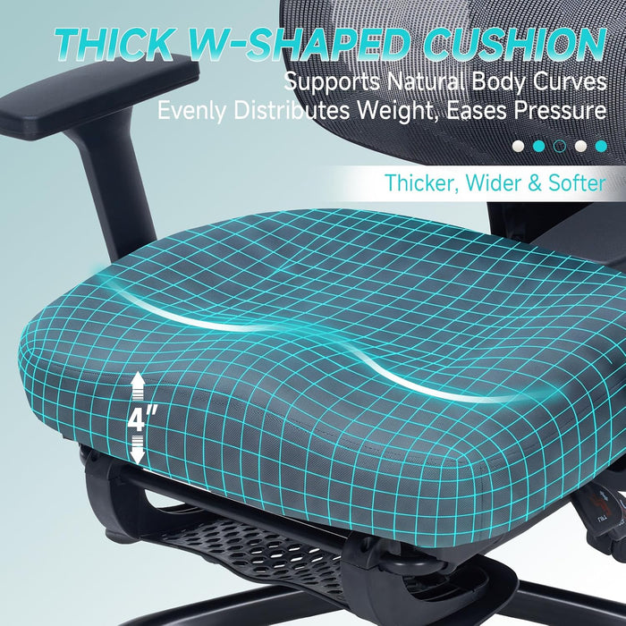 Ergonomic Office Chair with Footrest, 90-160° Reclining Mesh Desk Chair