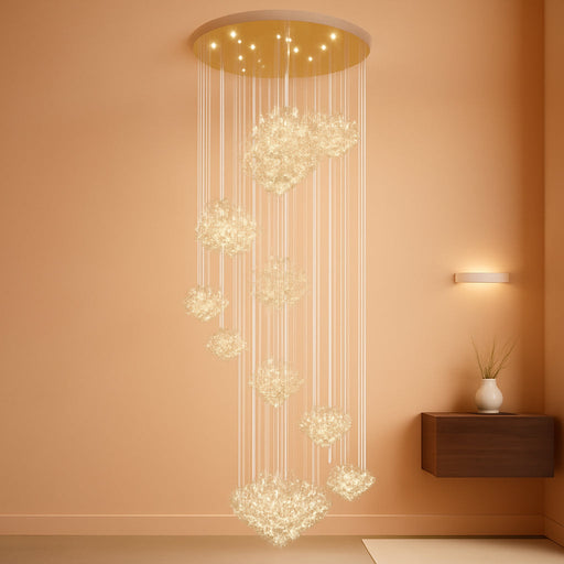 D32 X H100 Modern Large Chandelier for Foyer Glam Chandelier Raindrop Crystal Chandeliers LED Dimmable High Ceiling Light Fixtures for Staircaes Hallway Entryway Gold