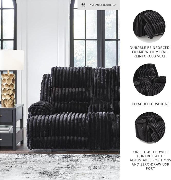 Signature Design by Ashley Higgesbee Contemporary Reclining Loveseat with Console, USB Charging Port, Storage and 2 Cup Holders, Black