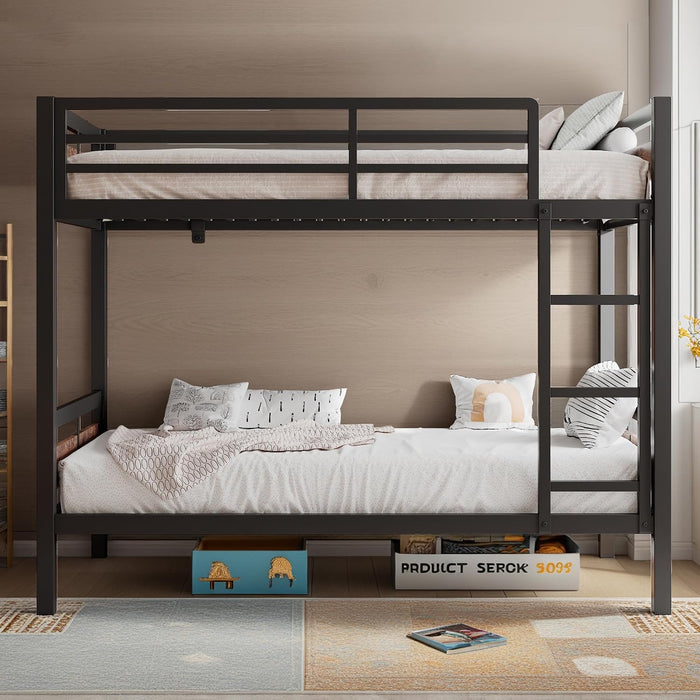 HeavyDuty TwinOverTwin SpaceSaving Metal BunkBed Brown