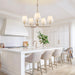 5-Light Brass Gold Dining Room Light Fixture with White Fabric Shade, 29.52In Farmhouse Chandelier Modern Antique Linear Pendant Island Light Fixture for Bedroom Foyer Cottage Kitchen over Table