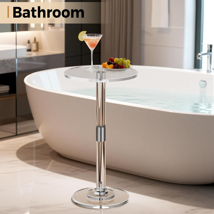 Acrylic Drink Table, Clear Modern round End Table for Small Spaces, 11.8" L X 11.8" W X 21.2" H, Sturdy Acrylic Coffee Table for Living Room & Bedroom, Small Cocktail Table for Next to Sofa & Corner