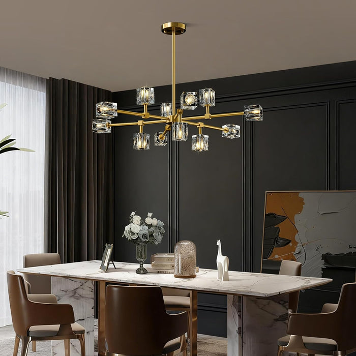 Modern Sputnik Crystal Brass Chandelier: Gold Dining Room Living Room Light