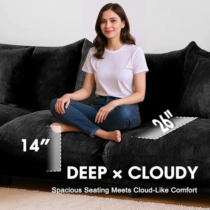 Modern Minimalist Chenille Modular Sectional Sofa, Oversized Couch and Loveseat Set with Thick Cushions, Upholstered Sofa for Small Spaces, Living Room, Bedroom, Office, Apartment(Black,75" Loveseat)