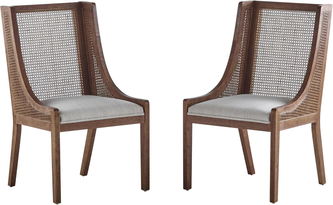 Yone Dining Chairs Set of 2, Modern Dining Chair with Fabric Upholstery, Rubberwood Frame Kitchen Chairs with Cane Webbing, Extra Seat for Dining Room, Beige + Brown