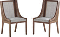 Yone Dining Chairs Set of 2, Modern Dining Chair with Fabric Upholstery, Rubberwood Frame Kitchen Chairs with Cane Webbing, Extra Seat for Dining Room, Beige + Brown
