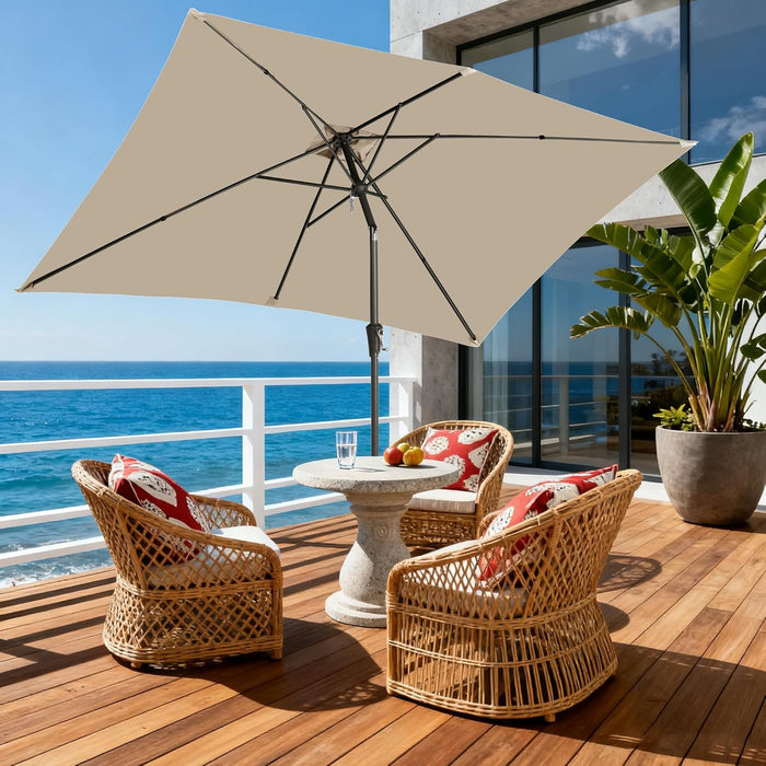 6.5X10Ft Rectangular Patio Umbrella with Push Button Tilt & Crank Lift for Garden,Uv Protection Outdoor Umbrella for Deck,Pool and Yard,Beige