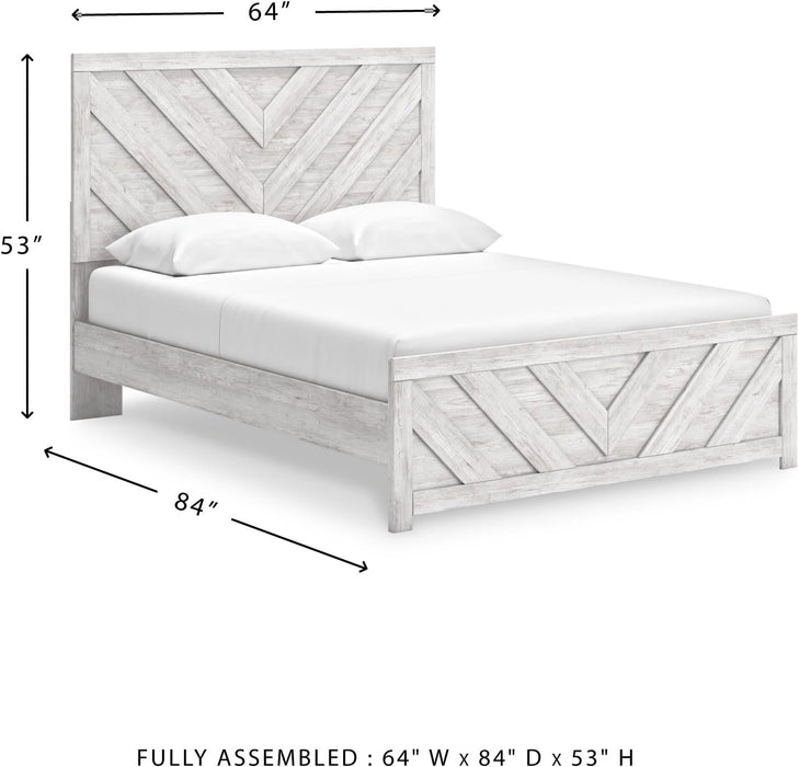 Signature Design by Ashley Cayboni Farmhouse Queen Panel Bed, Foundation or Box Spring Needed, Whitewash
